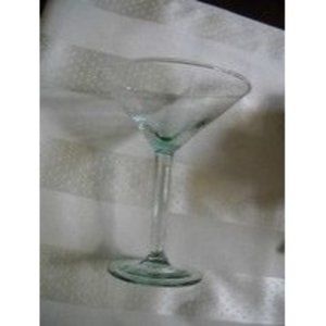 Hand Blown Martini Margarita Bubble Glass Hand Made Light Green Tinted Stemmed
